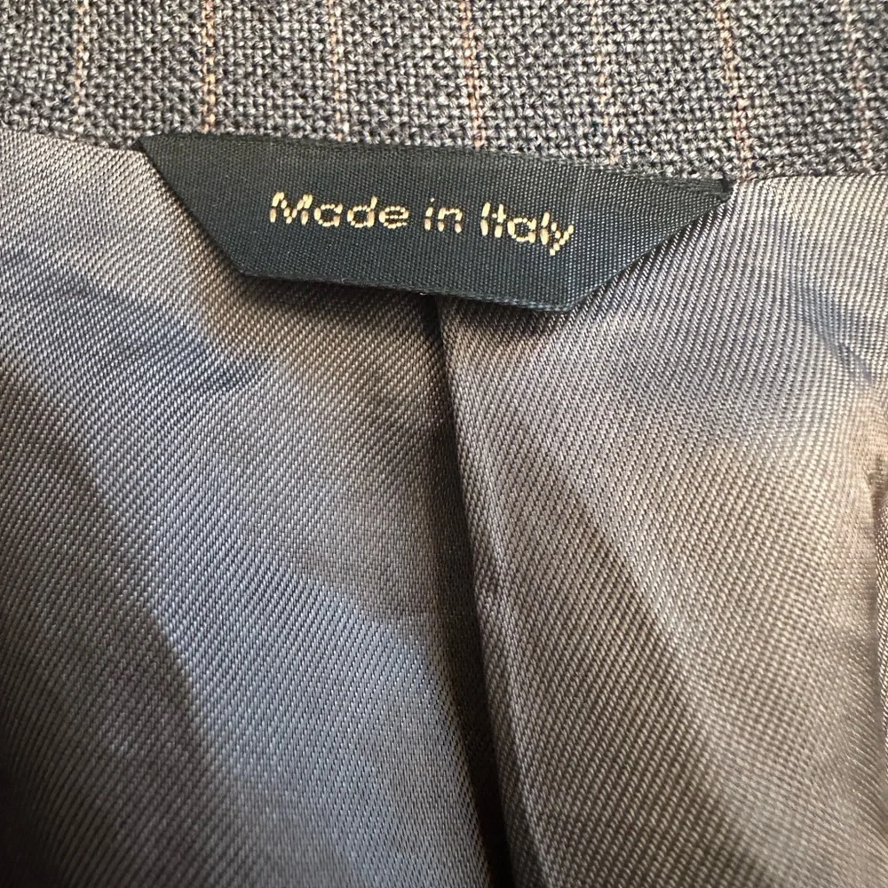 Zero Alta Sartoria 38 R Italian Super 120s Wool Blazer Gray W/ Tan White Stripes